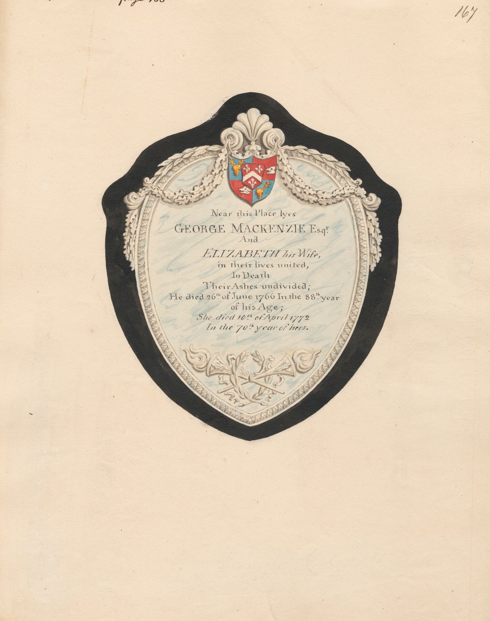 Mindesmærke for George og Elizabeth MacKenzie fra Kensnton Church af Daniel Lysons