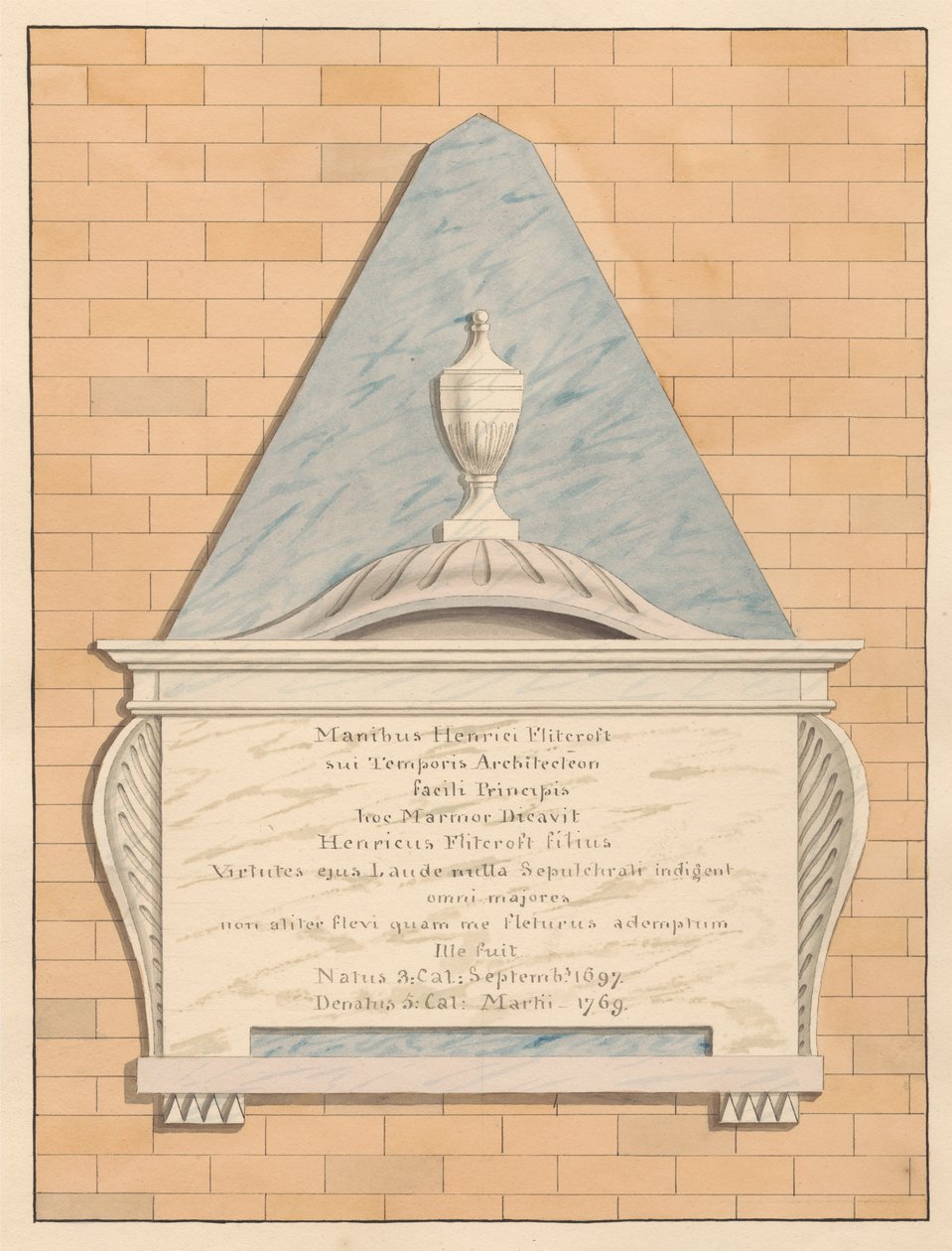 Mindesmærke for Henry Flitcroft fra Teddington Church af Daniel Lysons