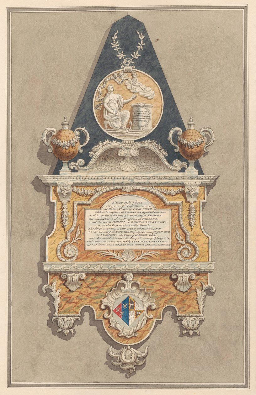 Mindesmærke for Jane Coke, fra Sunbury Church af Daniel Lysons
