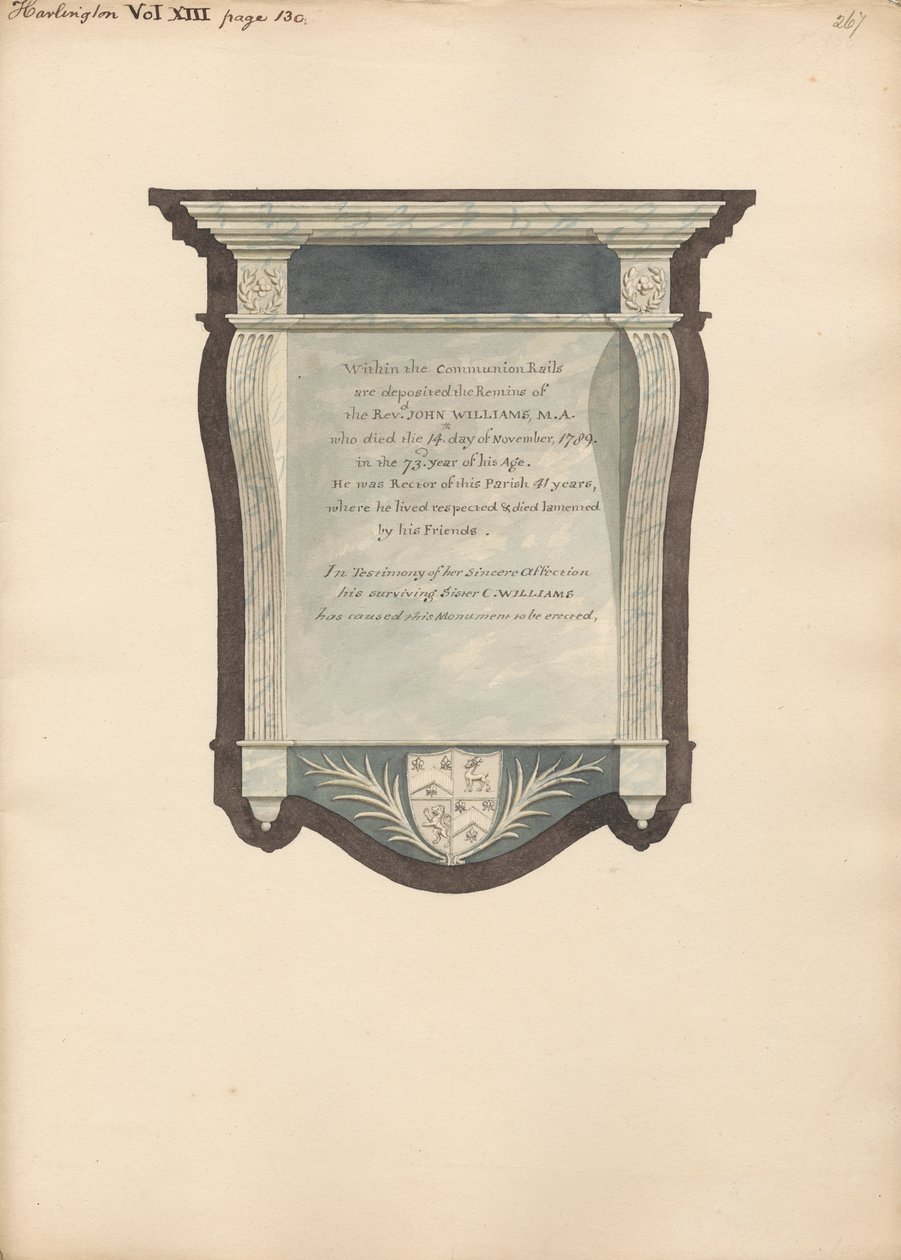 Mindesmærke for John William fra Harlington Church af Daniel Lysons