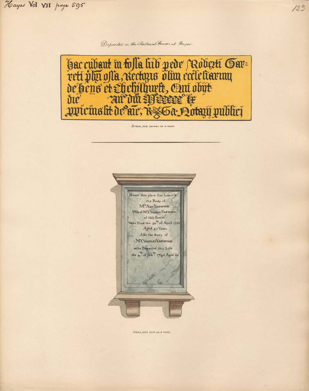 Mindesmærke for Mr. Charles og Mrs. Anne Yarwood fra Hayes Church af Daniel Lysons