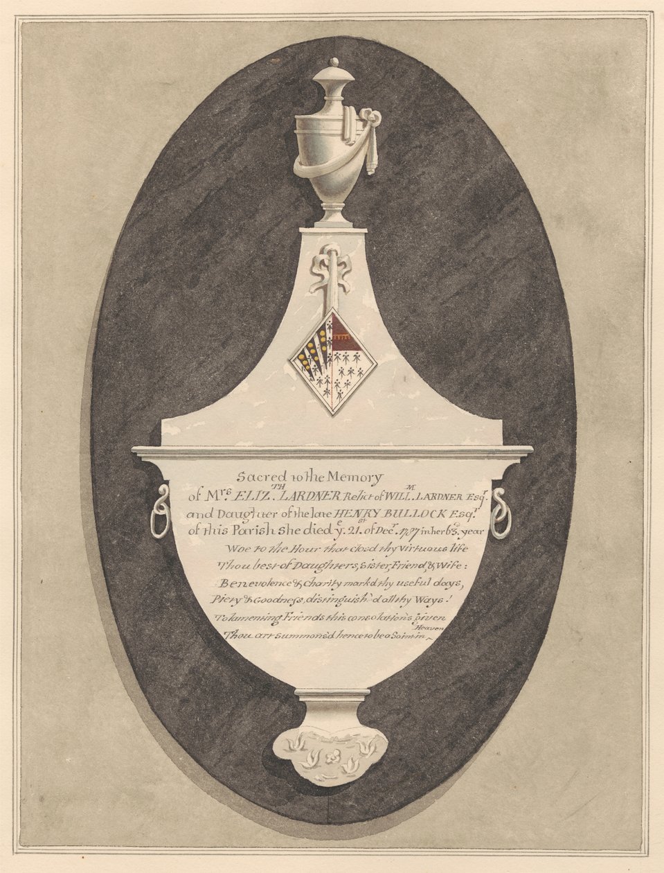 Mindesmærke for fru Elizabeth Lardner, fra Stanwell Church af Daniel Lysons