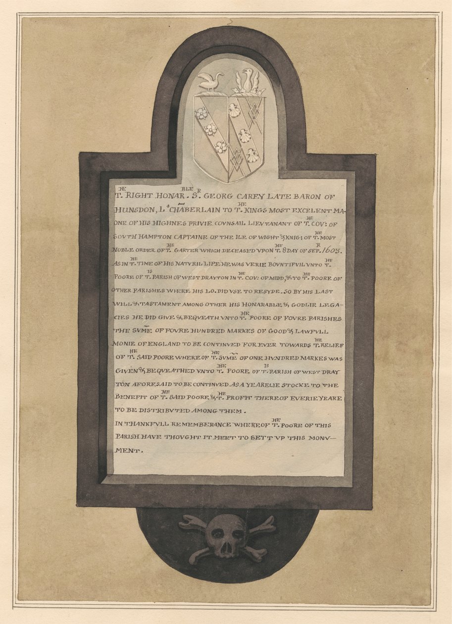 Mindesmærke for Sir George Carey fra Drayton Church af Daniel Lysons