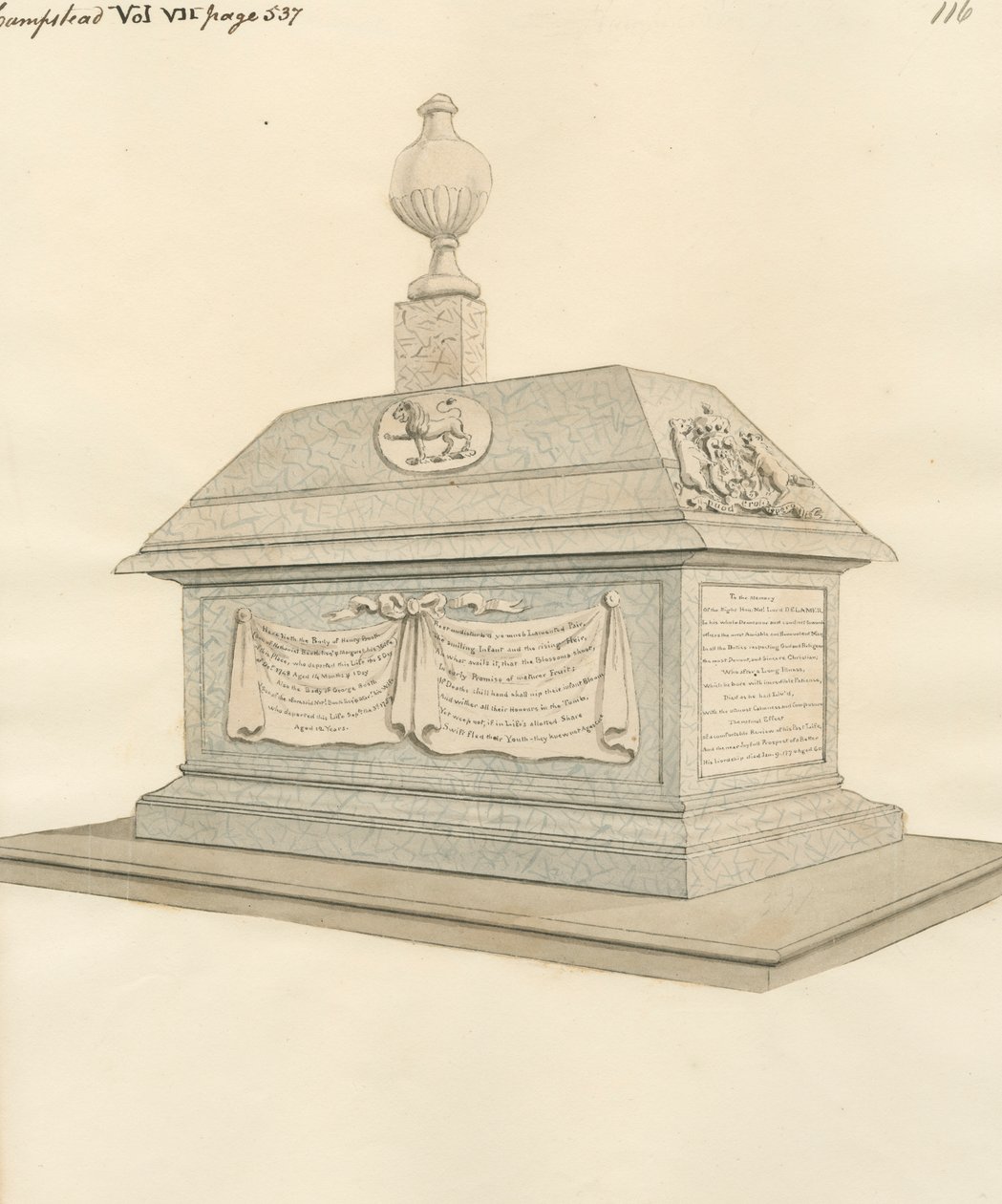 Nathaniel Lord Delamer og Henry og George Booth fra Hampstead Church af Daniel Lysons