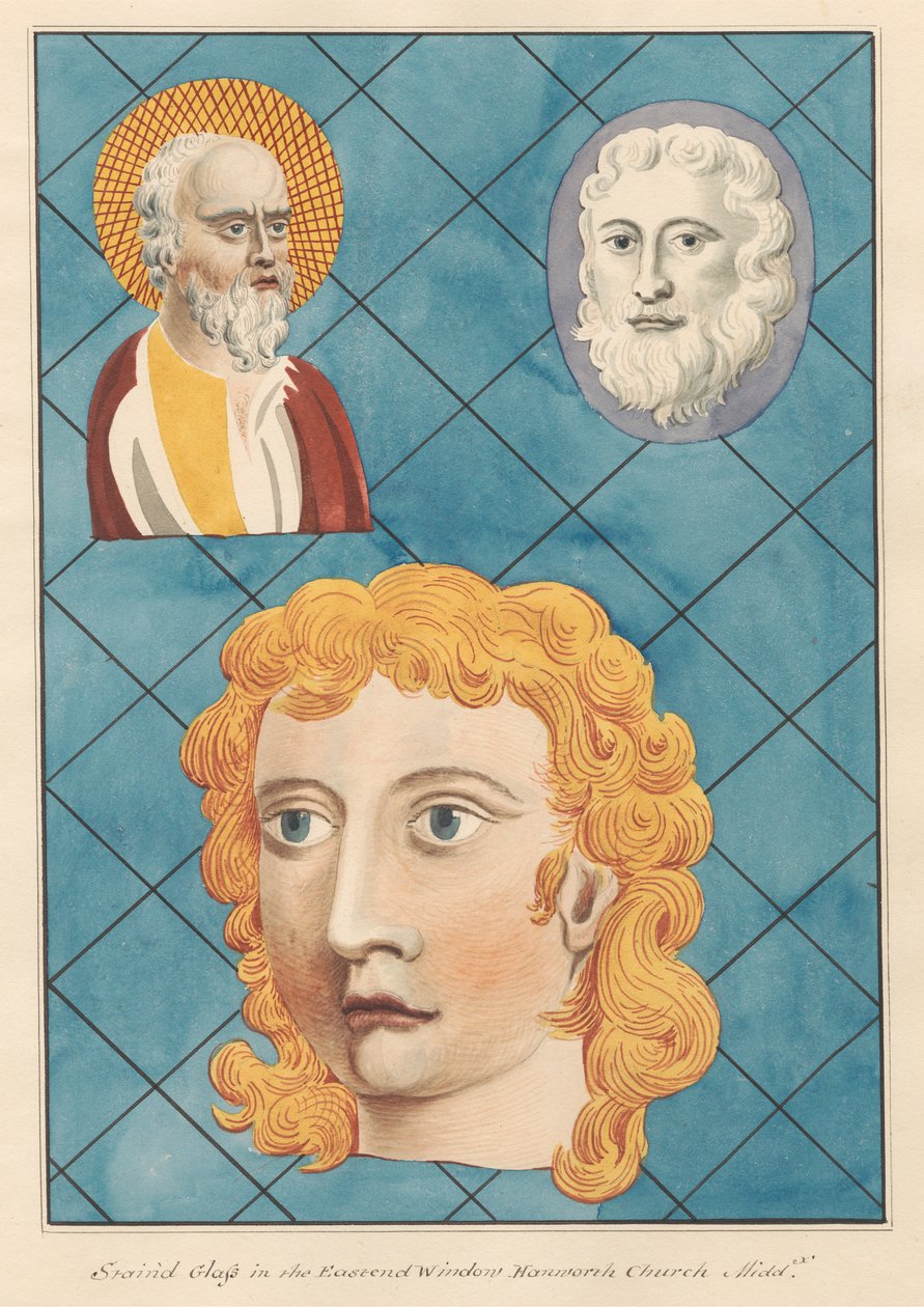 Farvet glas i østvinduet i Hanworth Church af Daniel Lysons