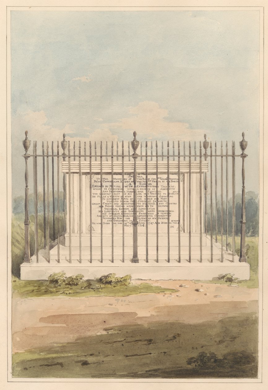 Miljørens omgivelser: Grav af George Earl fra Macartney, fra Chiswick Churchyard af Daniel Lysons
