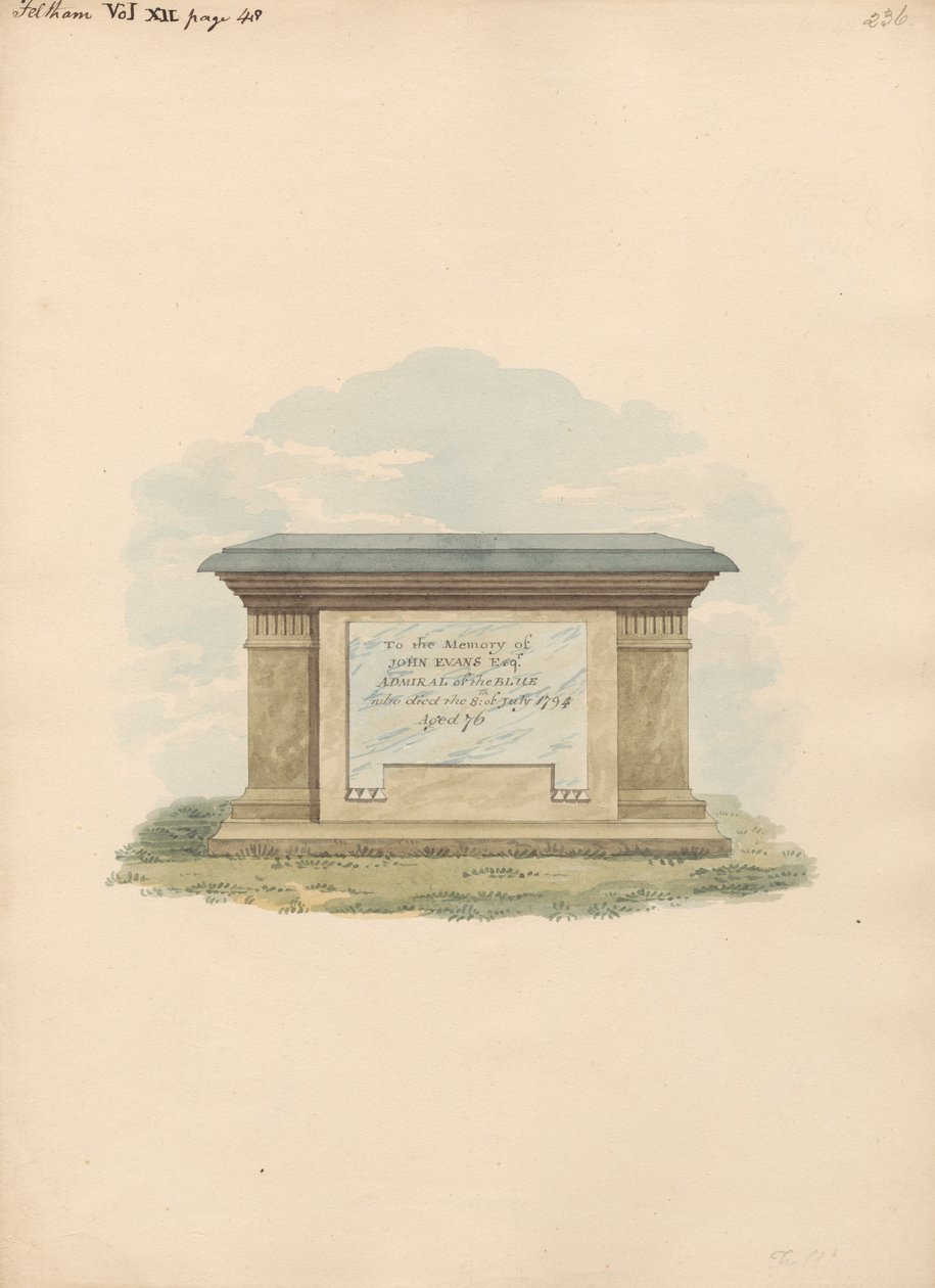 Tomb of John Evans fra Feltham Church af Daniel Lysons