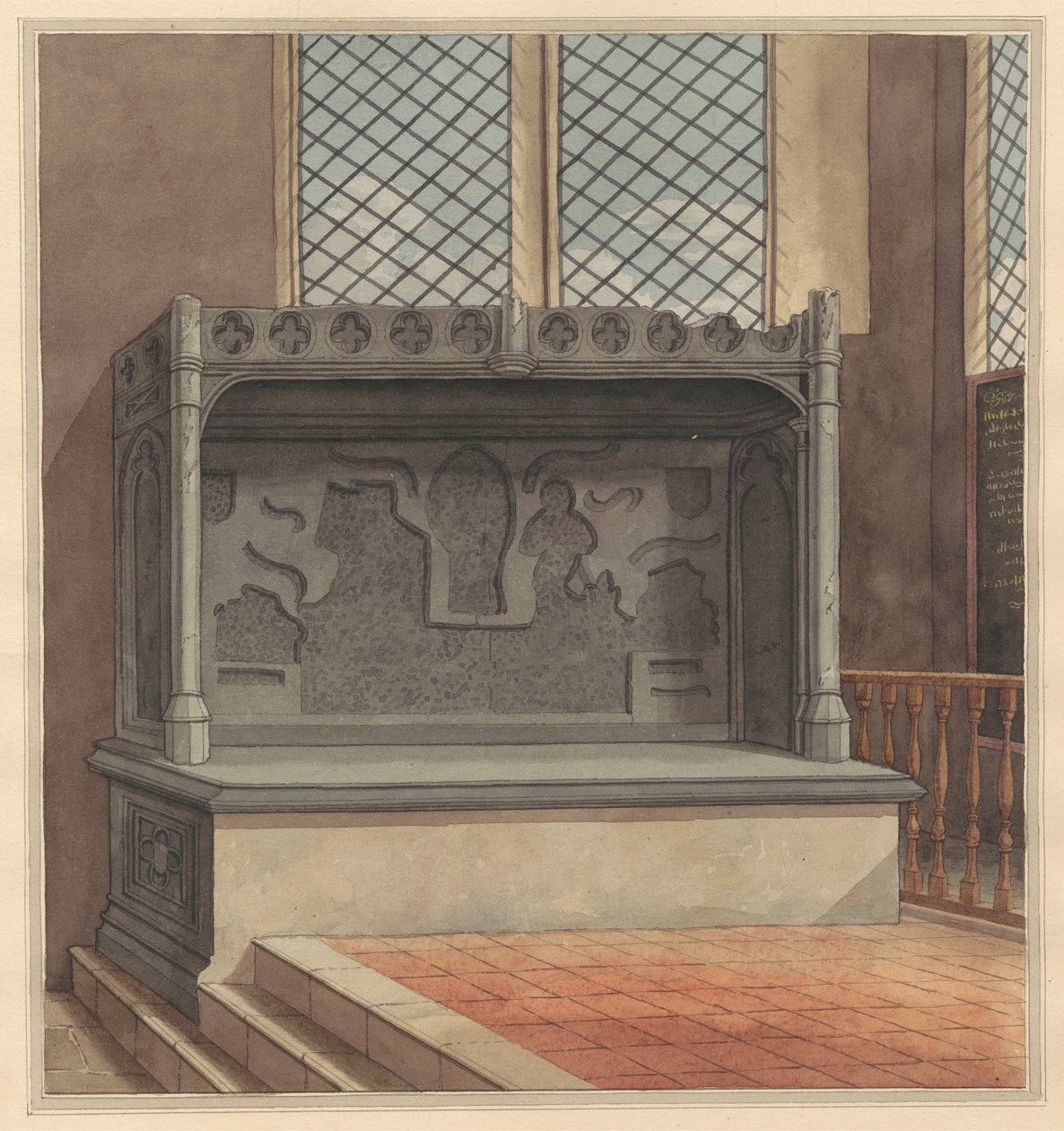 Tomb of Thomas Windsor, 1486, med messingplader fjernet fra Stanwell Church af Daniel Lysons
