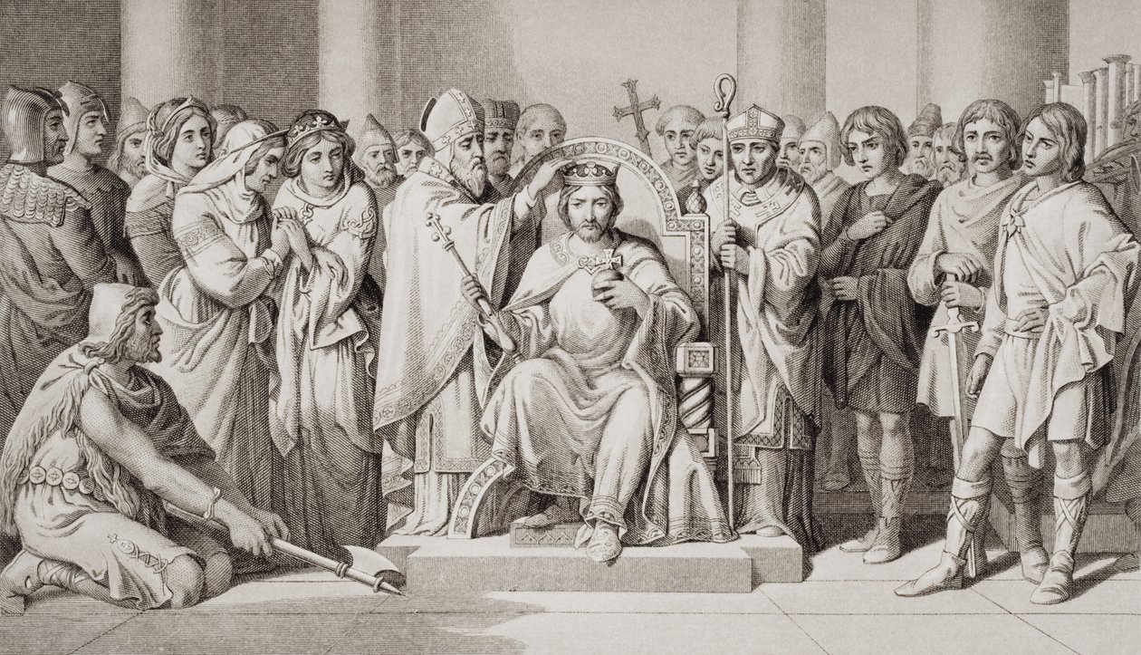 Kroning af Harold II (ca. 1022-66) konge af angelsakserne i 1066 e.Kr., fra 