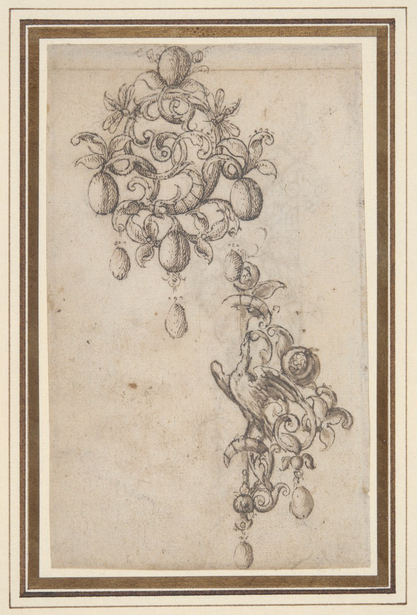 To designs til brocher med perledråber (recto); Design til en broche (verso) af Daniel Mignot