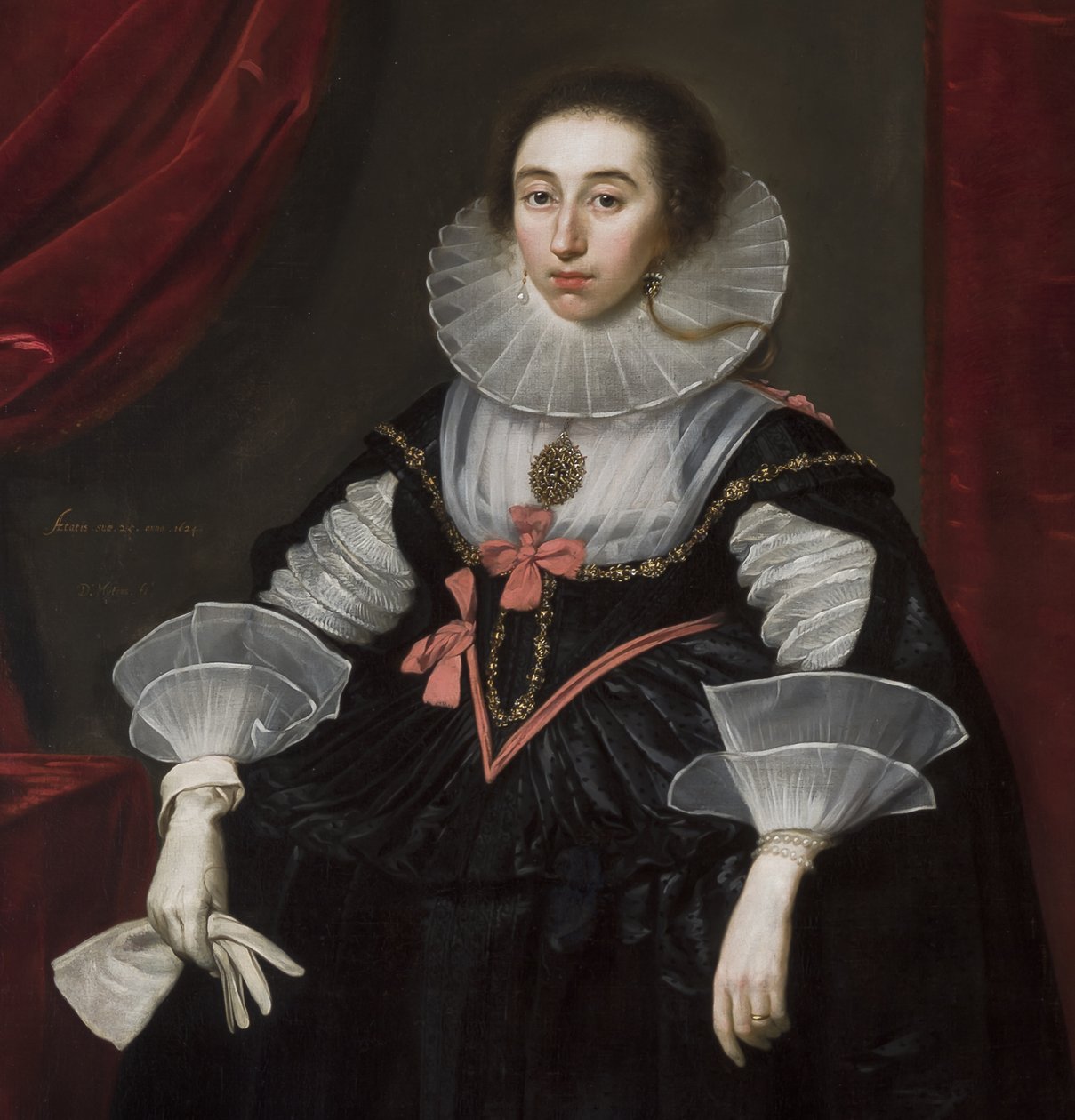 Detalje af portræt af Elizabeth Cavendish, 1624 af Daniel Mytens