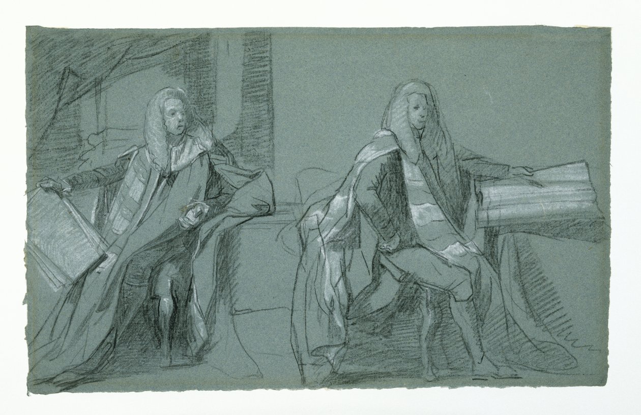 Studie for William Murray, First Earl of Mansfield, 1782-1783 (grafit og sort-hvidt kridt på blå-grå papir) af Daniel Mytens