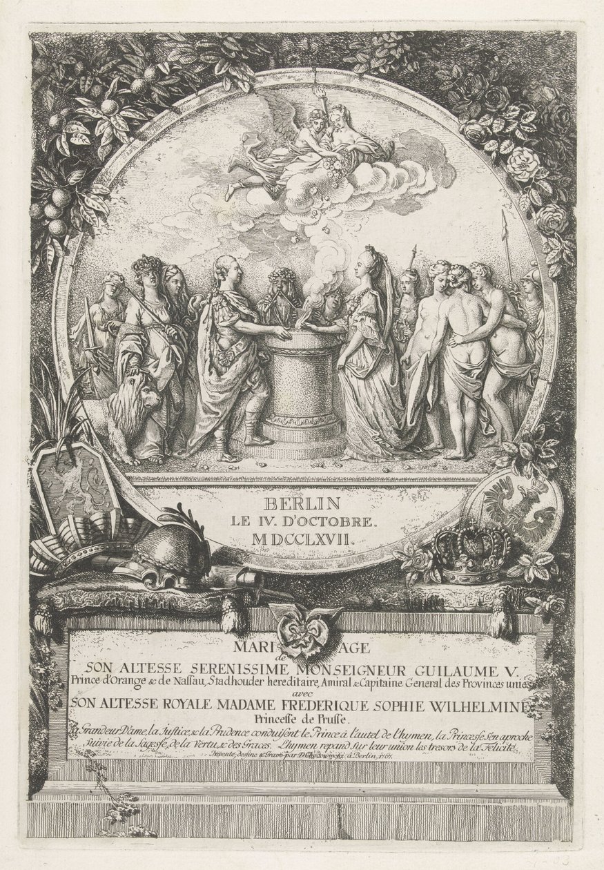Allegori om ægteskabet mellem Vilhelm V og Vilhelmina af Preussen, 1767 Mariage de Son Altesse Serenissime Monseigneur Guilaume V. Prince d
