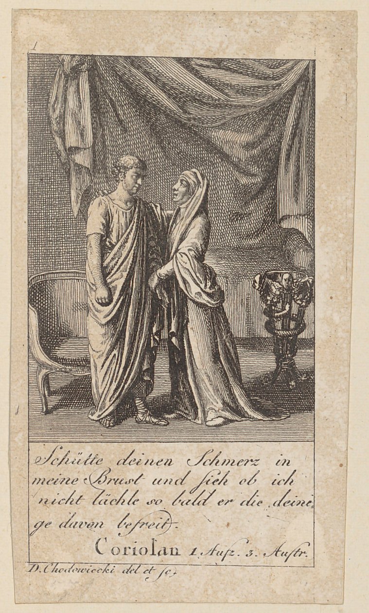 Blad 1 til Shakespeares "Coriolanus" af Daniel Nikolaus Chodowiecki