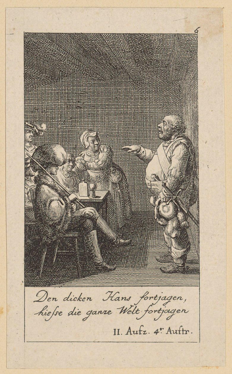 Blad 6 til Shakespeares "Kong Henrik 4." af Daniel Nikolaus Chodowiecki