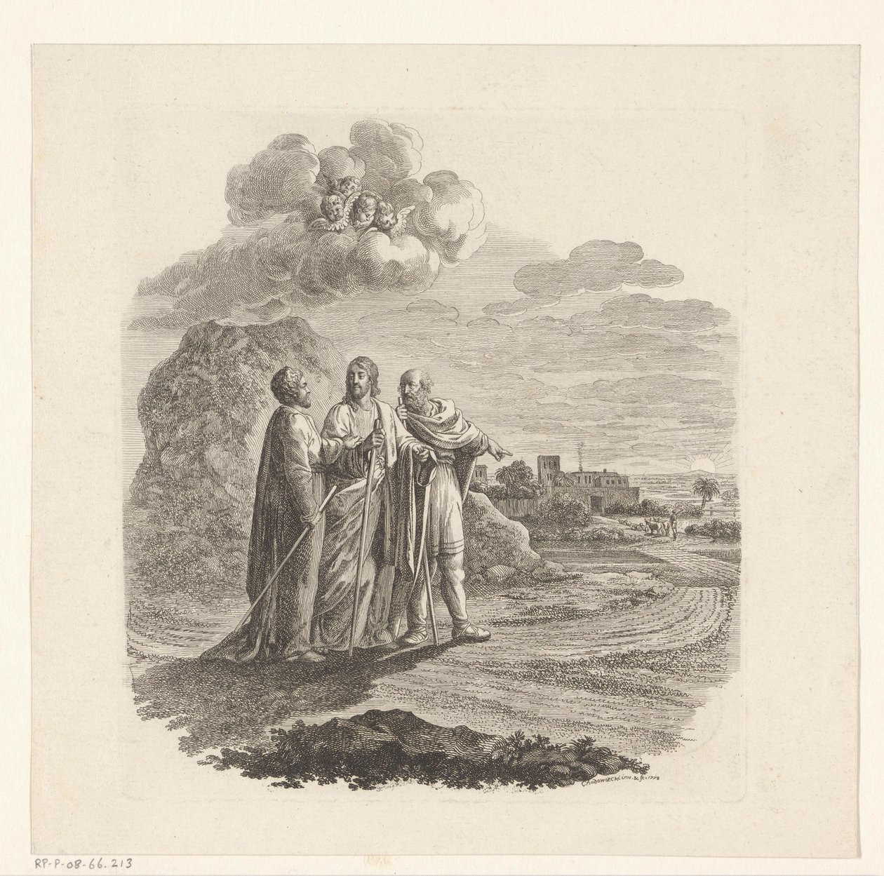 Kleopas og Peter møder Kristus på vej til Emmaus af Daniel Nikolaus Chodowiecki