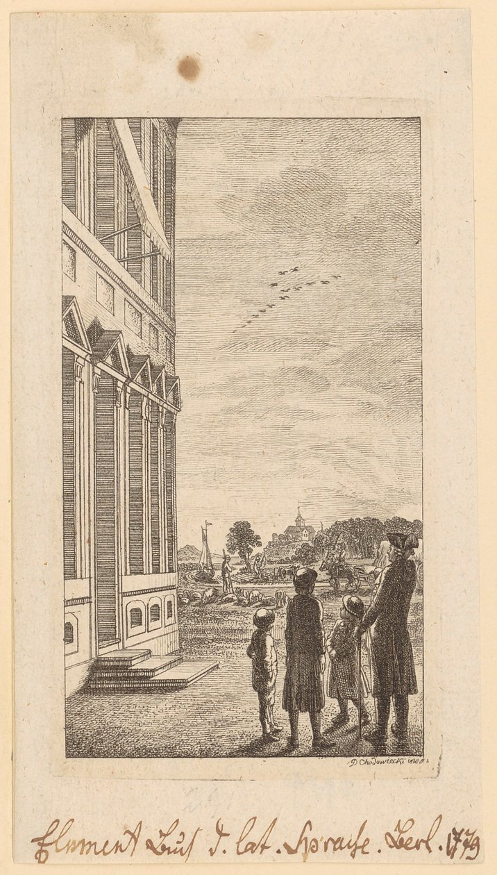 Første side i Schulzes »Elementarbuch der lateinischen Sprache«, Berlin 1779 af Daniel Nikolaus Chodowiecki
