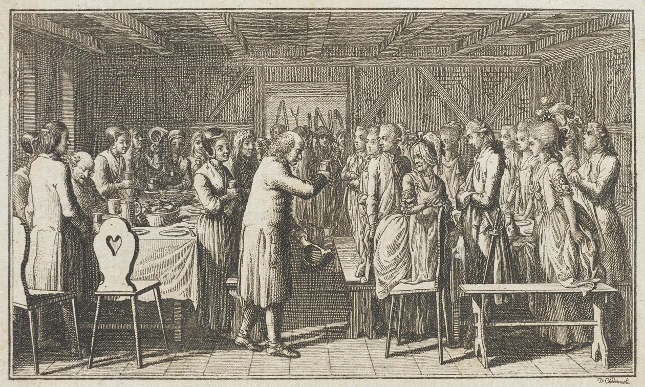 Illustration til Paul Erdmans Fest Wandsbecher »Messenger from M. Claudius«, fjerde del af Daniel Nikolaus Chodowiecki