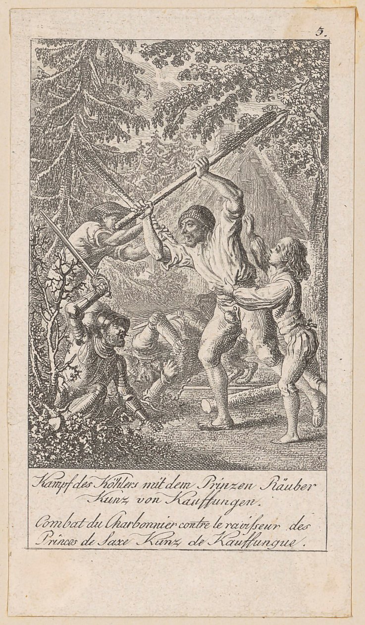 Kulsvierens kamp med prinserøveren, blad 5 fra serien "Ældre, mellemste og nyere historie" af Daniel Nikolaus Chodowiecki
