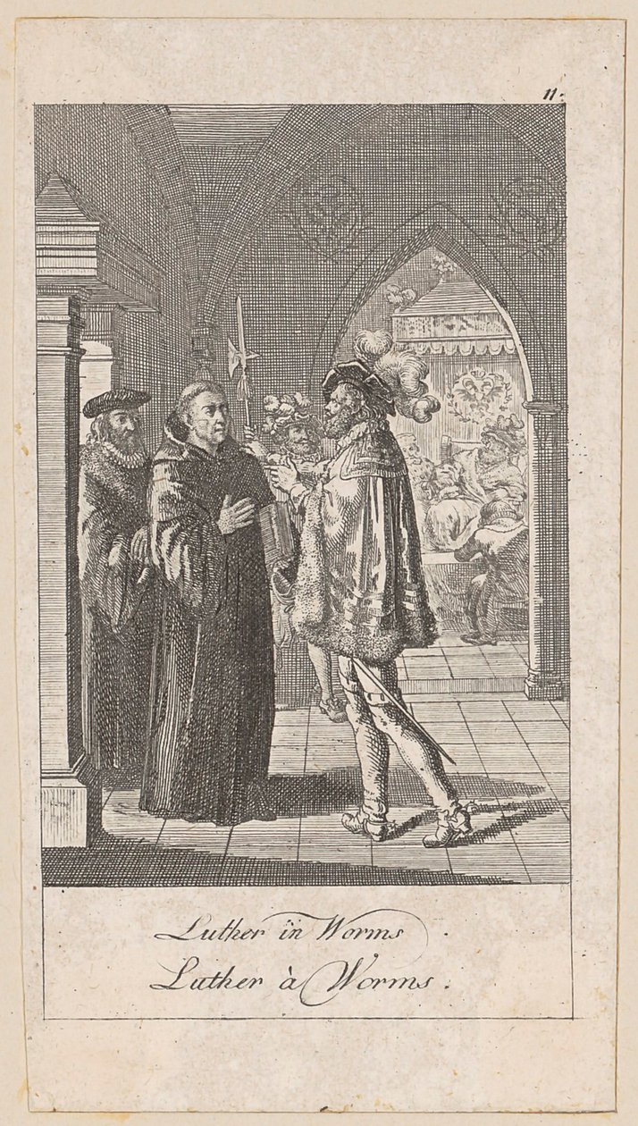 Luther i Worms, blad 11 fra serien »Oldtidens, middelalderens og den nyere tids historie« af Daniel Nikolaus Chodowiecki