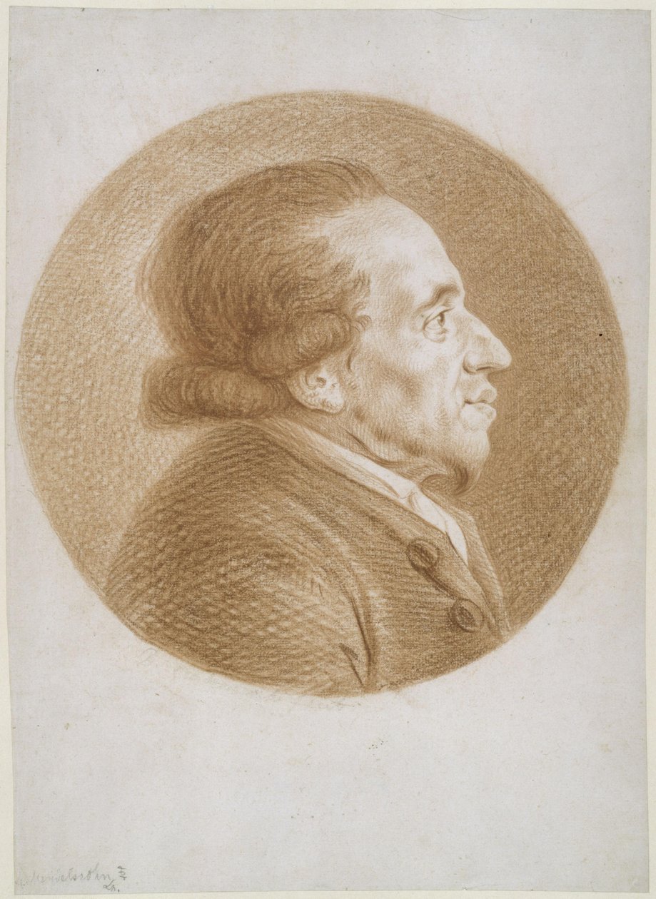 Moses Mendelssohn til højre i cirklen af Daniel Nikolaus Chodowiecki