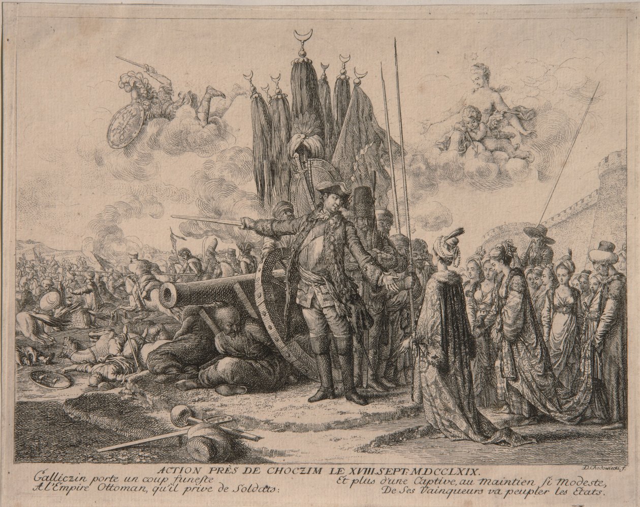 Prins Alexander Mikhaylovich Golitsyn ved belejringen af Khotyn-fæstningen 1769, 1769 af Daniel Nikolaus Chodowiecki