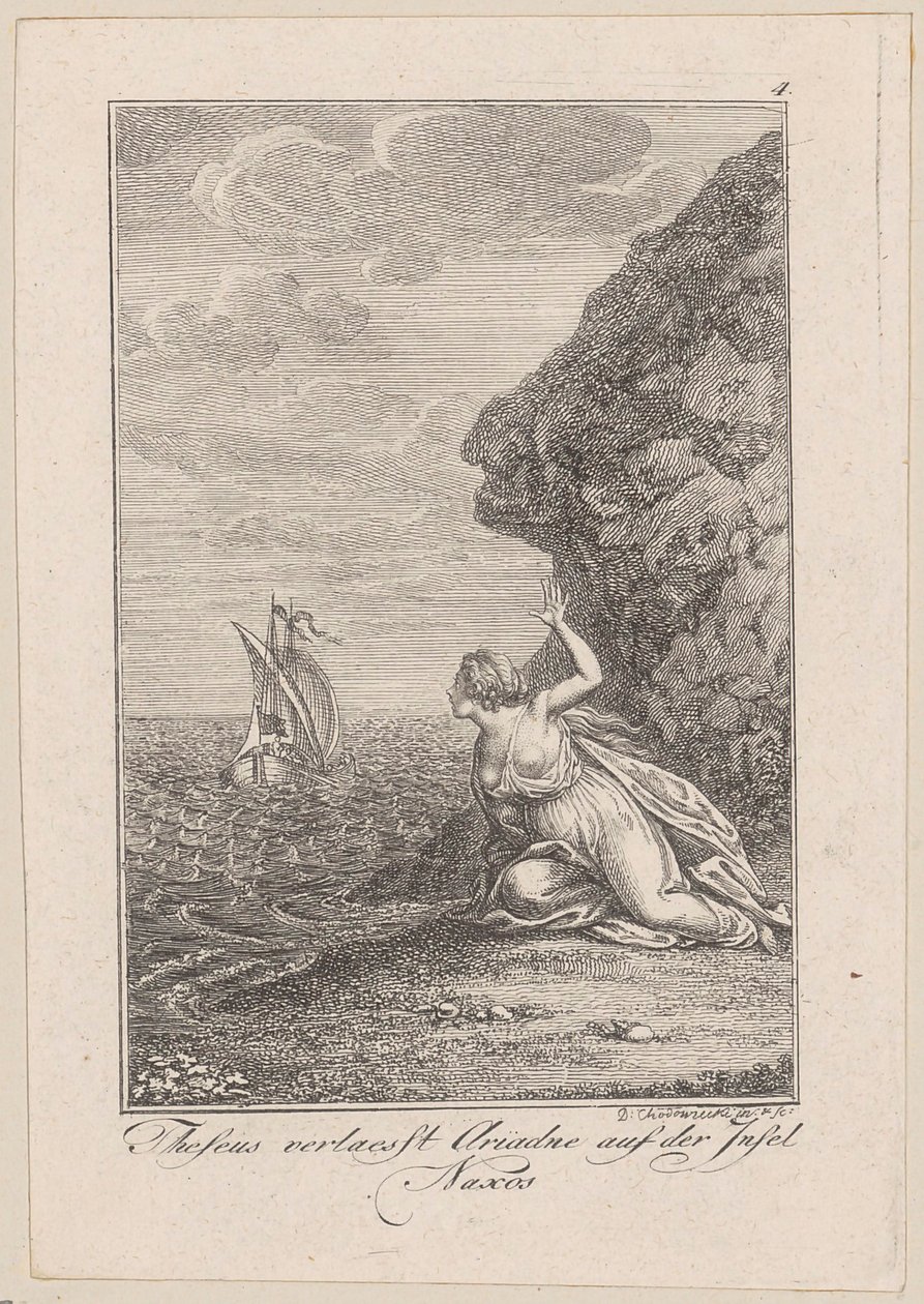 Theseus forlader Ariadne på øen Naxos, blad 4 i Beckers »Theseus« af Daniel Nikolaus Chodowiecki