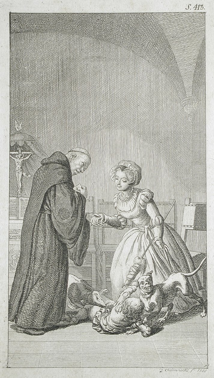 Titelillustration til Veit Webers »Fortællinger fra antikken: Alliancens brødre« af Daniel Nikolaus Chodowiecki