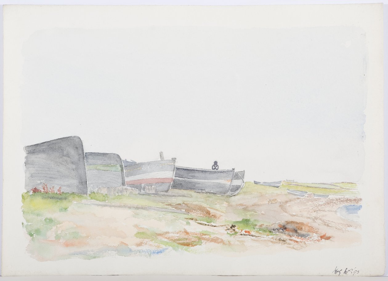 Fishing Cobles, Holy Island, 1895 (blyant og wc på papir) af Daniel Oliver