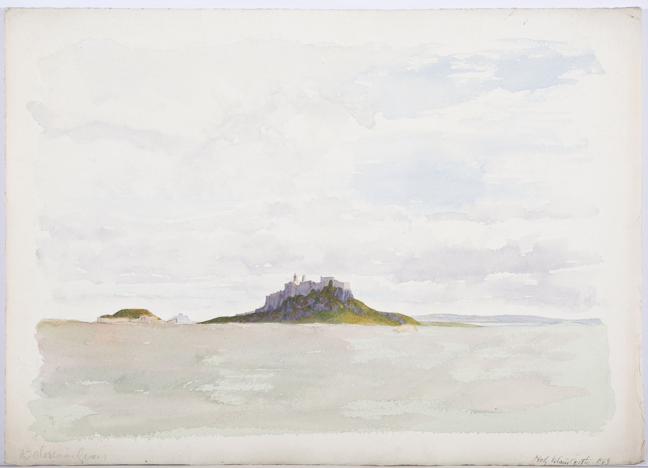 Holy Island Castle, 1893 (blyant og wc på papir) af Daniel Oliver