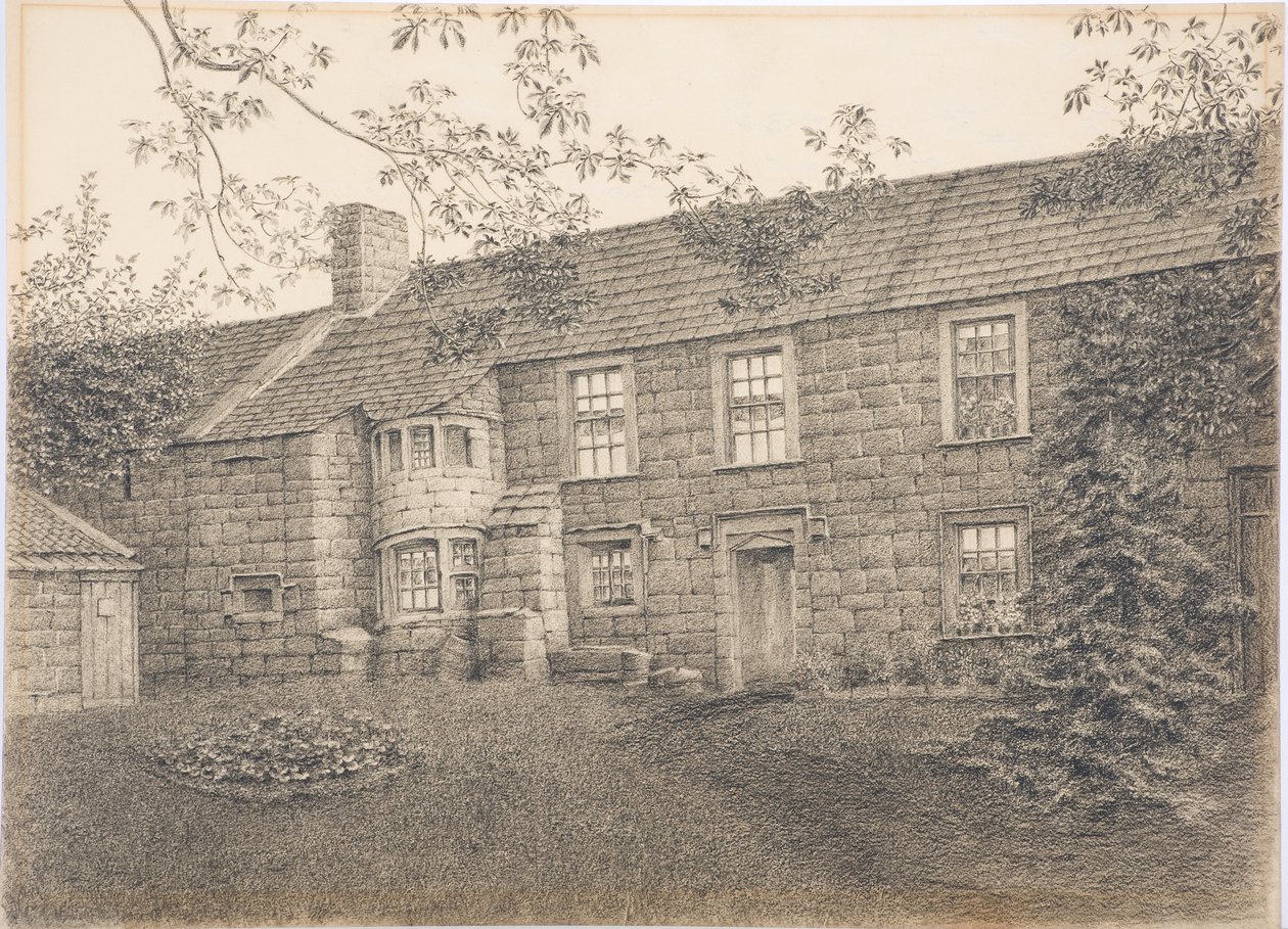 Old House at Corby, Northumberland, ca. 1916 (kul på kort) af Daniel Oliver