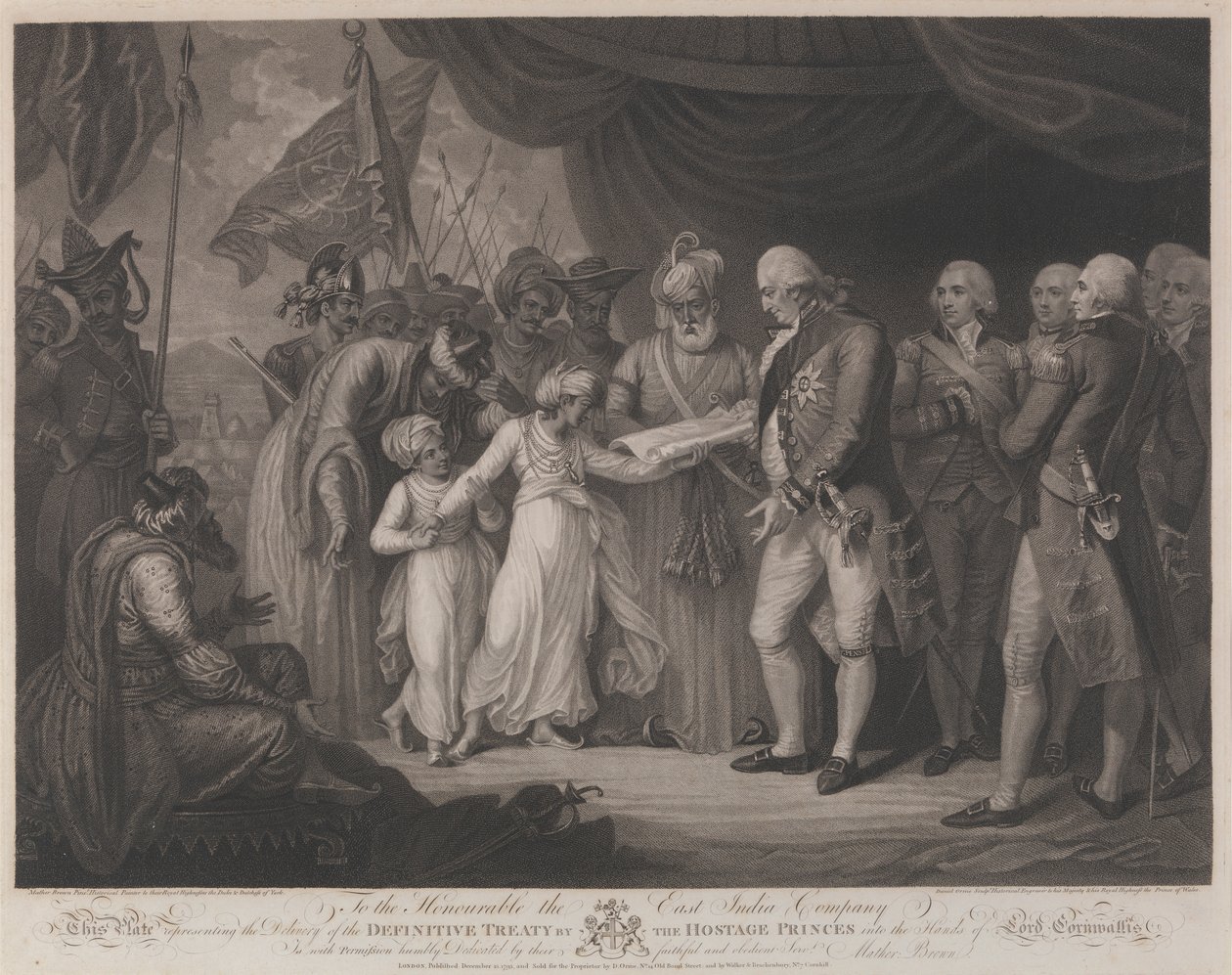 Gidselprinsernes levering af den endelige traktat i Lord Cornwallis hænder af Daniel Orme