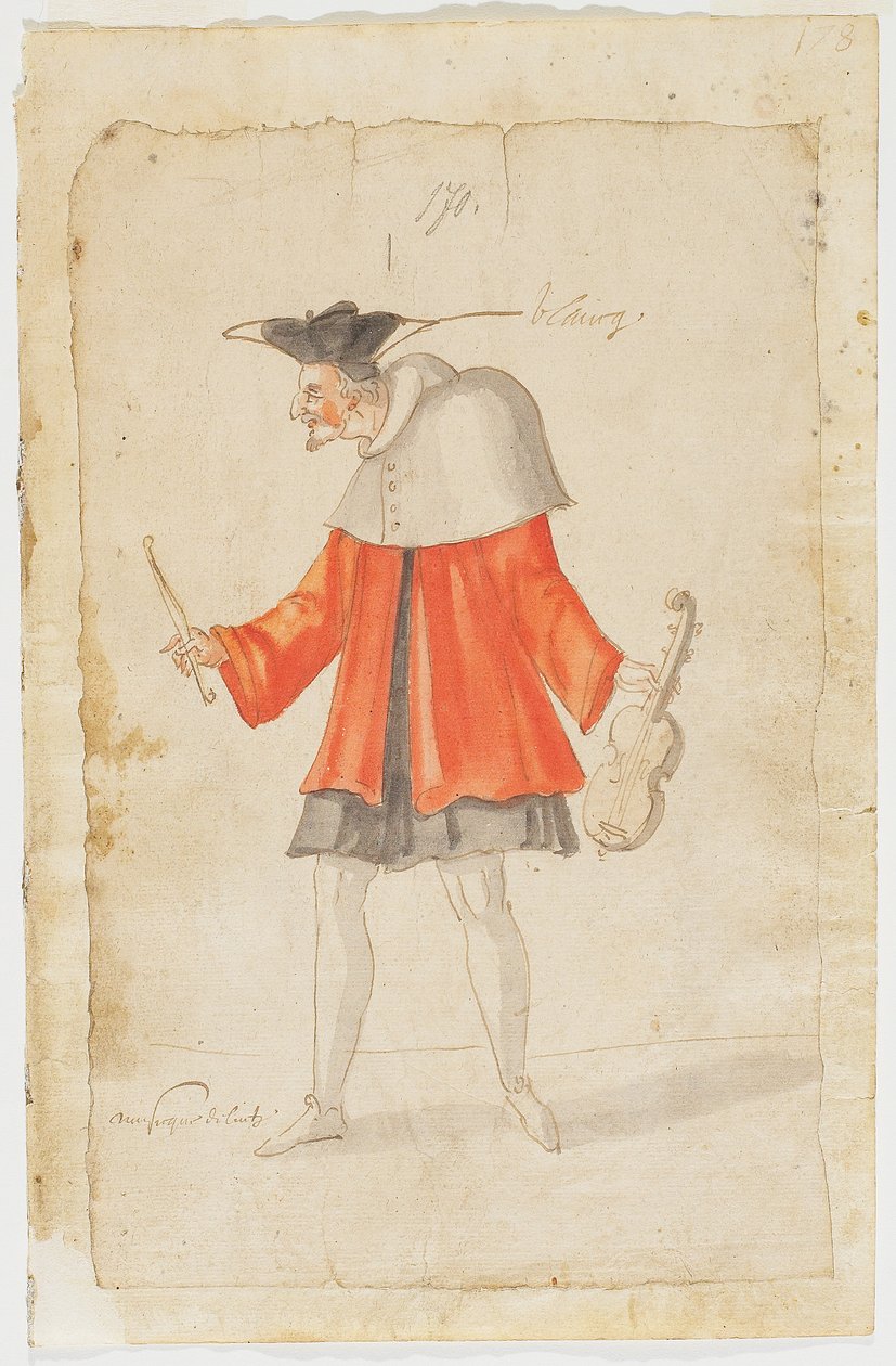 En musiker fra Ballet du Serieux et du Grotesque, 1627 (brunt blæk & wc på lagt papir) af Daniel Rabel