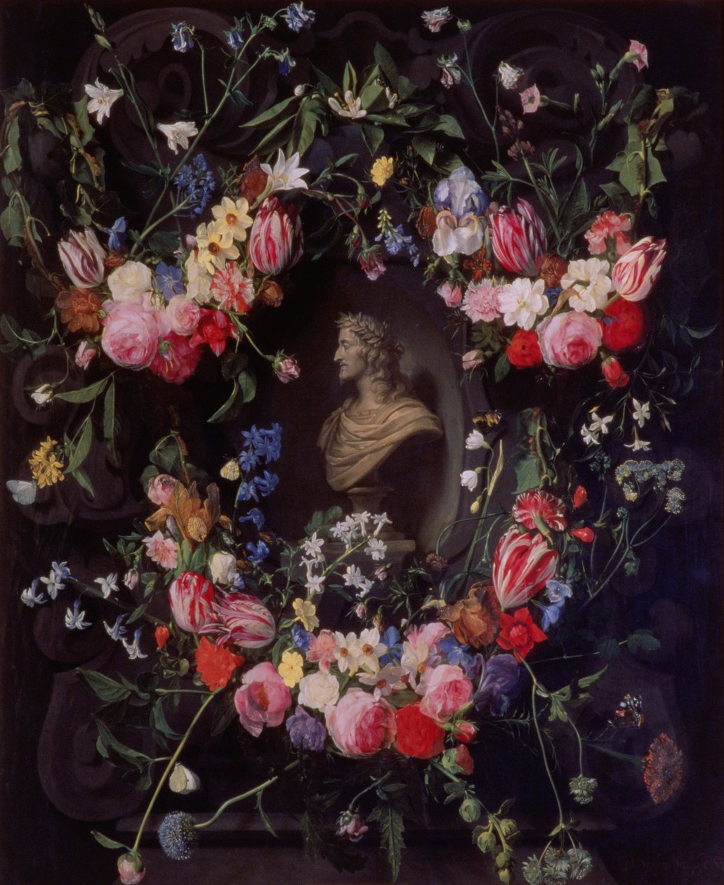 Blomsterkrans omkring en marmorbuste af ærkehertug Leopold Guglielmo, ca. 1647 af Daniel Seghers