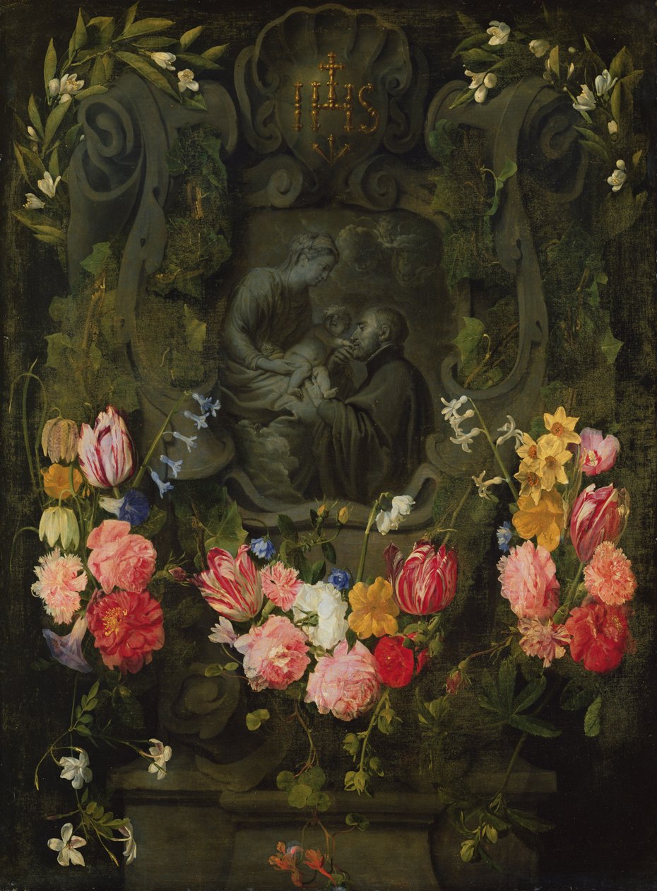 Stenrelief i blomster af Daniel Seghers