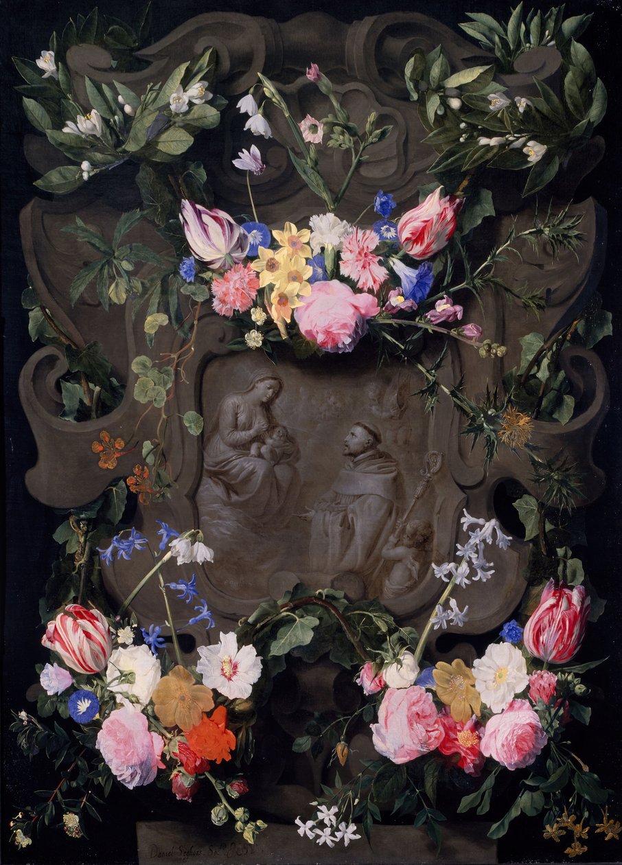 Miraklet af Sankt Bernard i en krans af blomster, 1645-1655 af Daniel Seghers