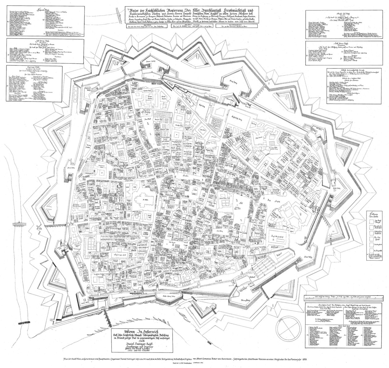 Grundplan af Wien i 1683, mod sydvest, dateret 11. december 1684 af Daniel Suttinger