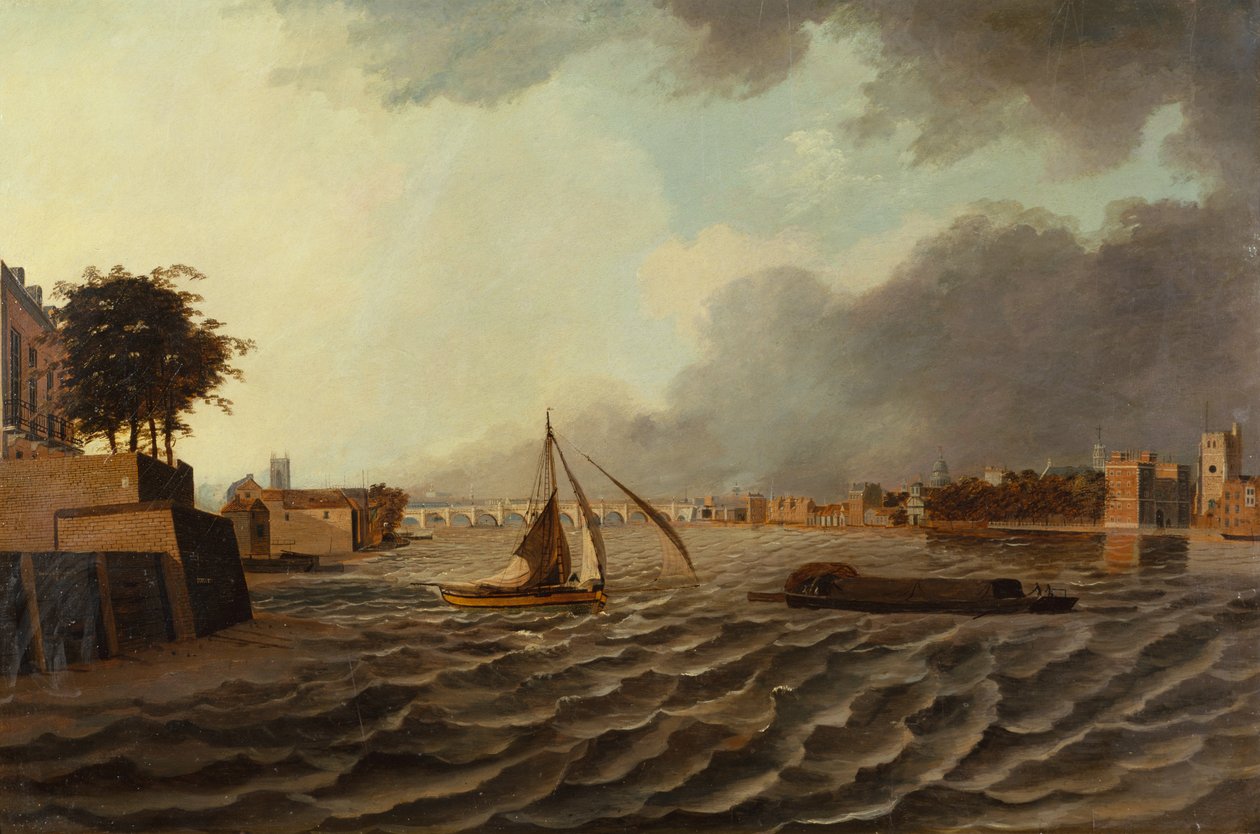 Udsigt over Themsen med Westminster Bridge og Lambeth Palace af Daniel Turner
