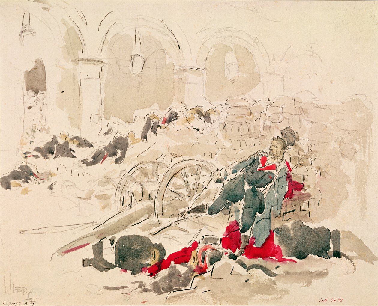 Barrikade på Rue de Rivoli under Pariserkommunen af Daniel Urrabieta Vierge