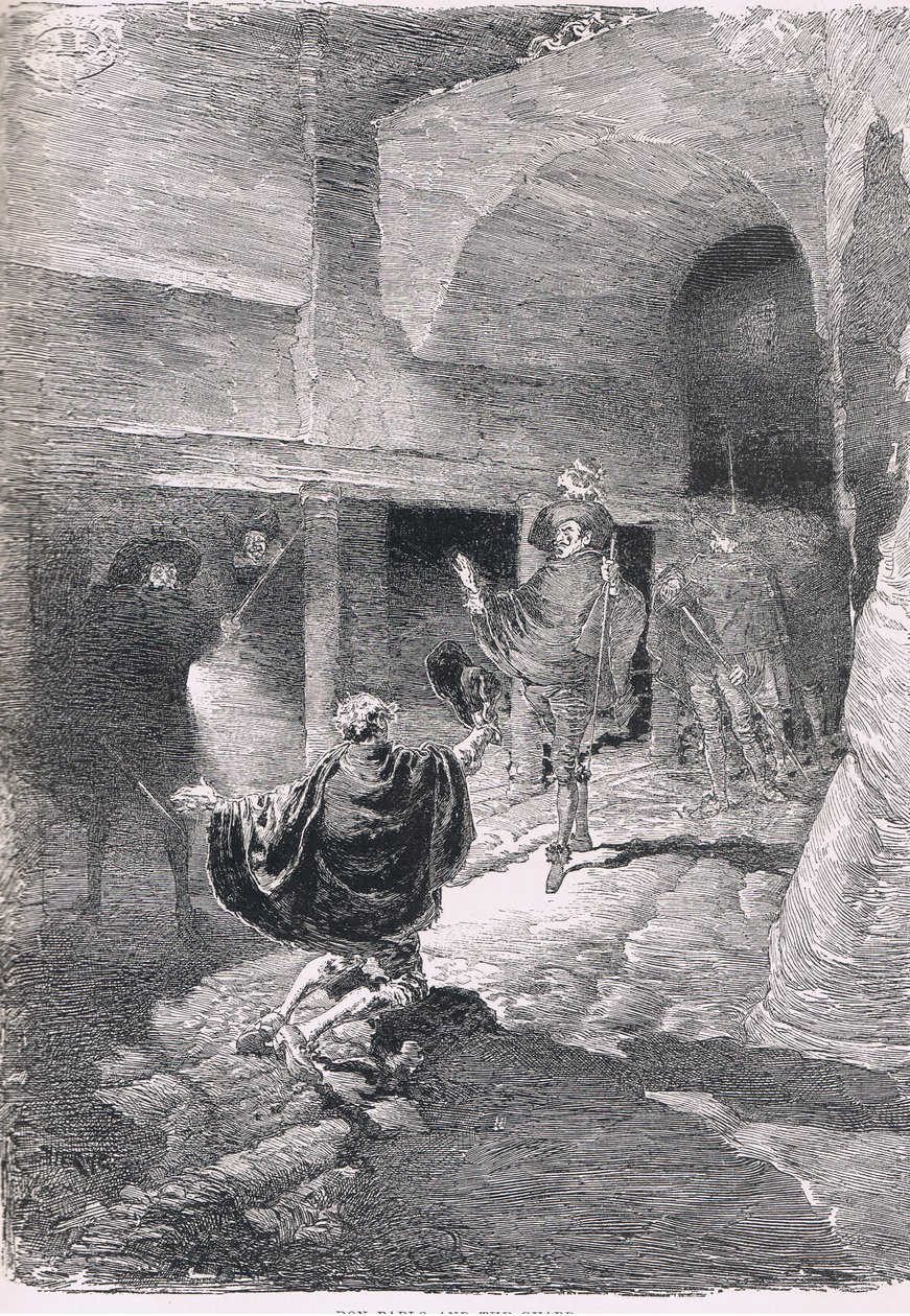 Don Pablo og vagten, fra The Magazine of Art 1893, Cassell and Company af Daniel Urrabieta Vierge