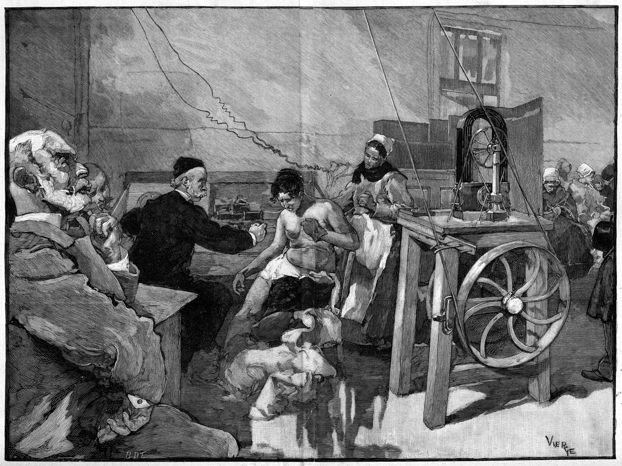 Elektroterapi på Salpetriere: diagnose stillet af Dr. Vigouroux i 1887 af Daniel Urrabieta Vierge
