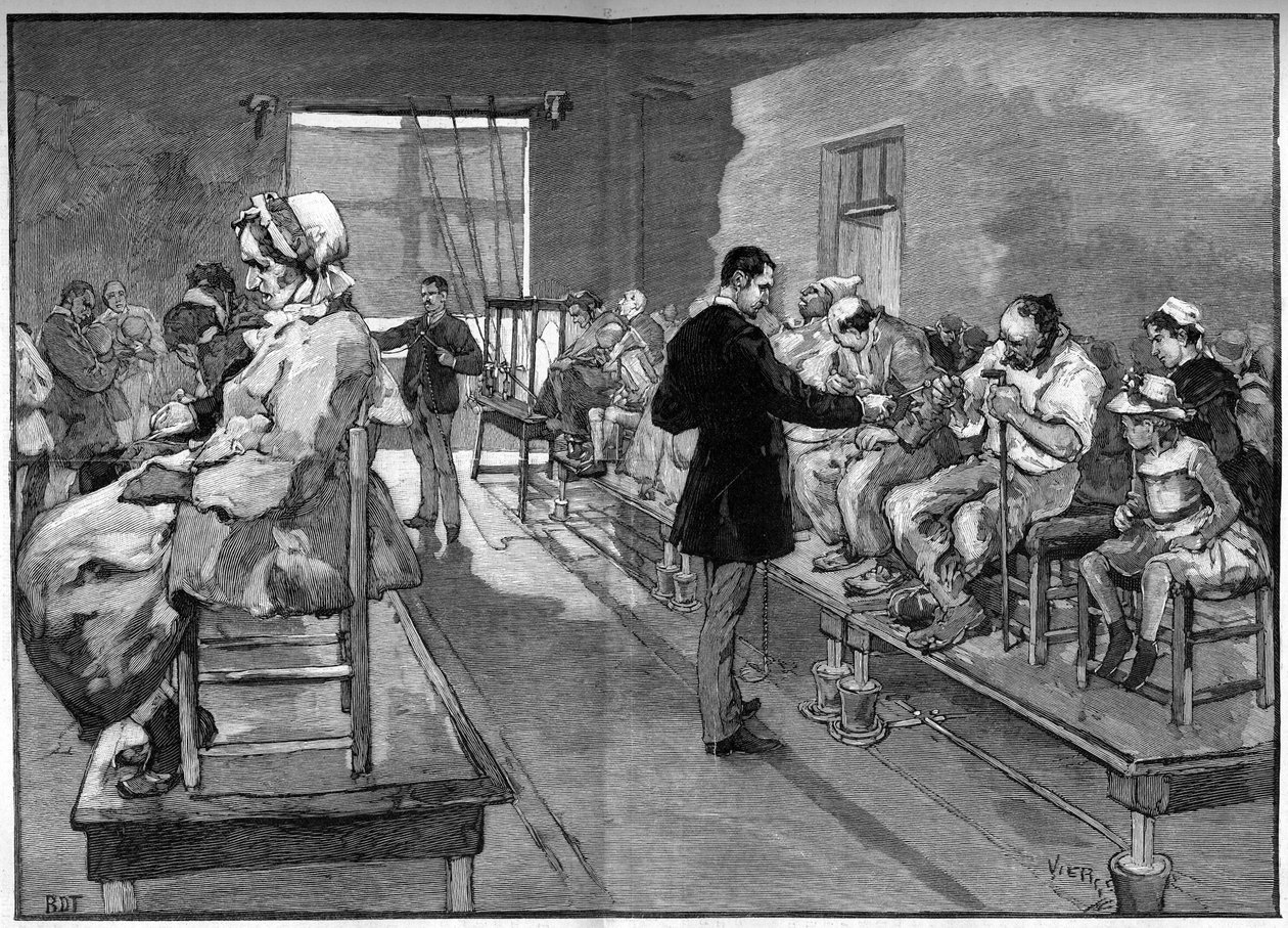 Elektroterapi i Salpetriere, her de elektriske bade og den lokale elektrificering i 1887 af Daniel Urrabieta Vierge