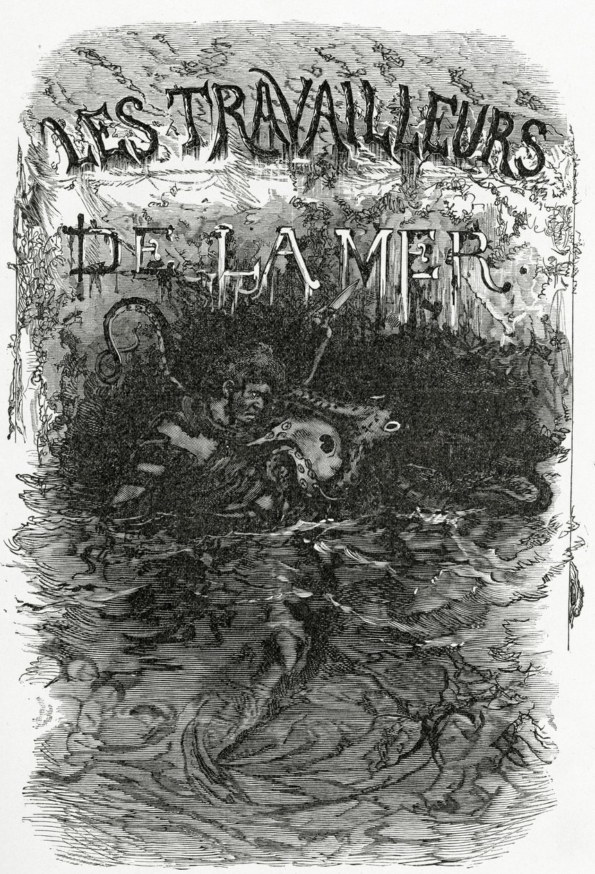 Illustration til romanen Les Travailleurs de la Mer, 1800-tallet (bw-gravering) af Daniel Urrabieta Vierge