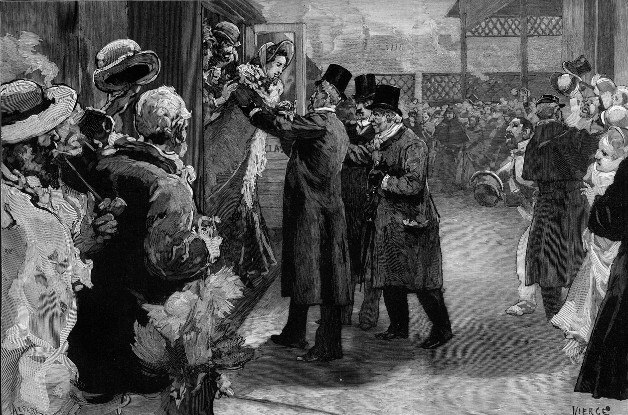 Louise Michel vendte tilbage til Frankrig (1830-1905) efter sin deportation for sin deltagelse i Pariserkommunen. Den blev budt velkommen på Saint Lazare station (Saint-Lazare) af Henri Rochefort (1831-1913), Louis Blanc (181-1882) og George Clemenceau (18 af Daniel Urrabieta Vierge