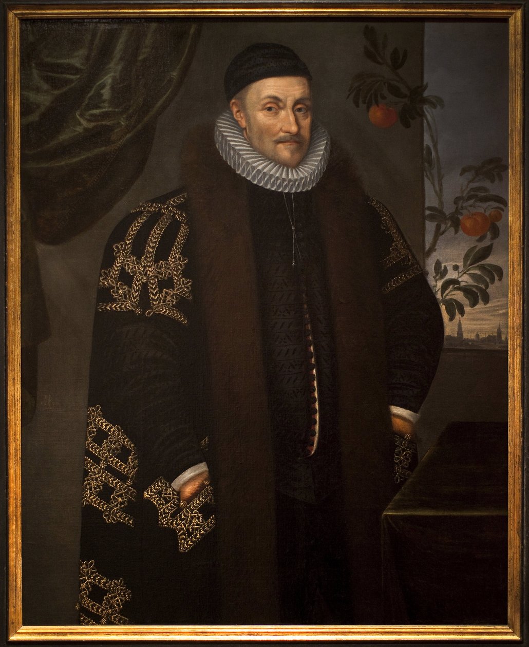 Vilhelm (Willem eller Vilhelm) af Orange (1533-1584). Guillaume de Nassau, Prins af Orange, kendt som Guillaume den fåmælte, grundlægger af Orange Nassau, beskrevet foran byen Delft (Holland). I det 17. århundrede, et appelsintræ, symbol på famil af Daniël van den Queborn