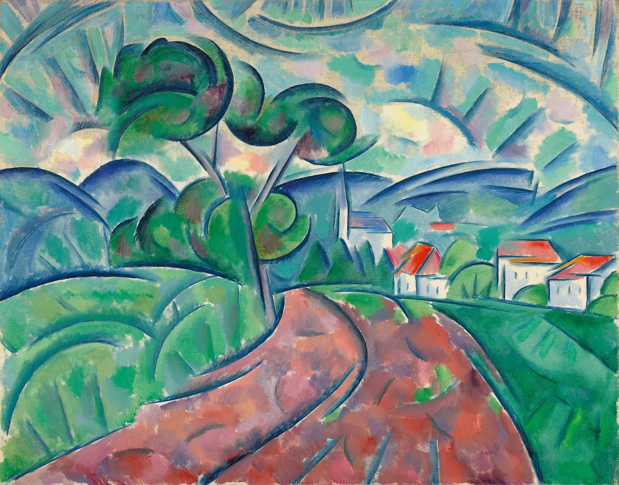 Vejen til Landsbyen; La route au village, ca. 1908-1912 af Daniel Vladimir Baranoff Rossine