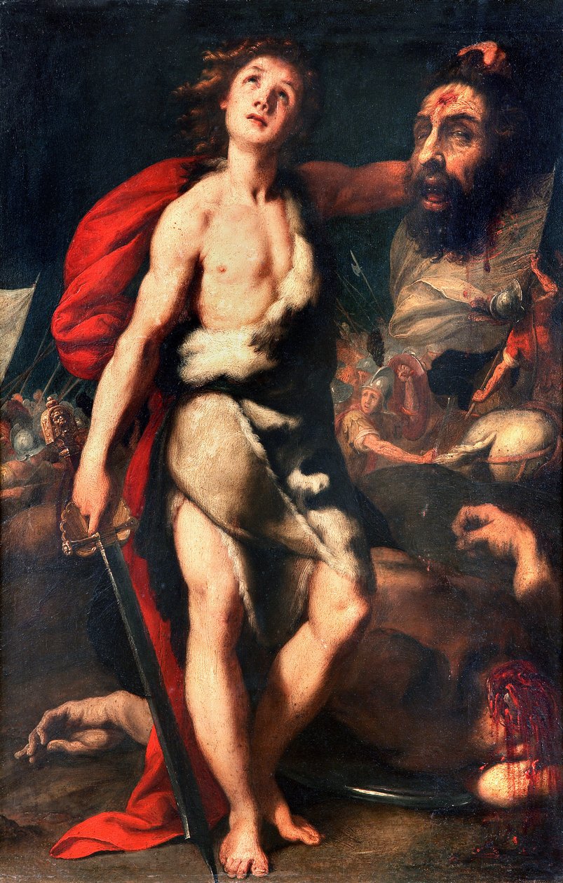 David vinder af Giant Goliath holder hovedet i hånden Maleri af Daniele Crespi (1598-1630) 1623 Palazzo Borromeo, Isola Bella, Stresa Italien af Daniele Crespi