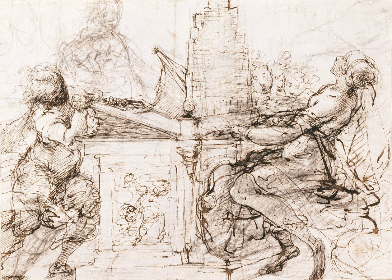 Sankt Cecilia af Rom spiller orgel (Saint Cecilia ved orglet) - Værk af Daniele Crespi (1598-1630), kridt og akvarel på papir af Daniele Crespi