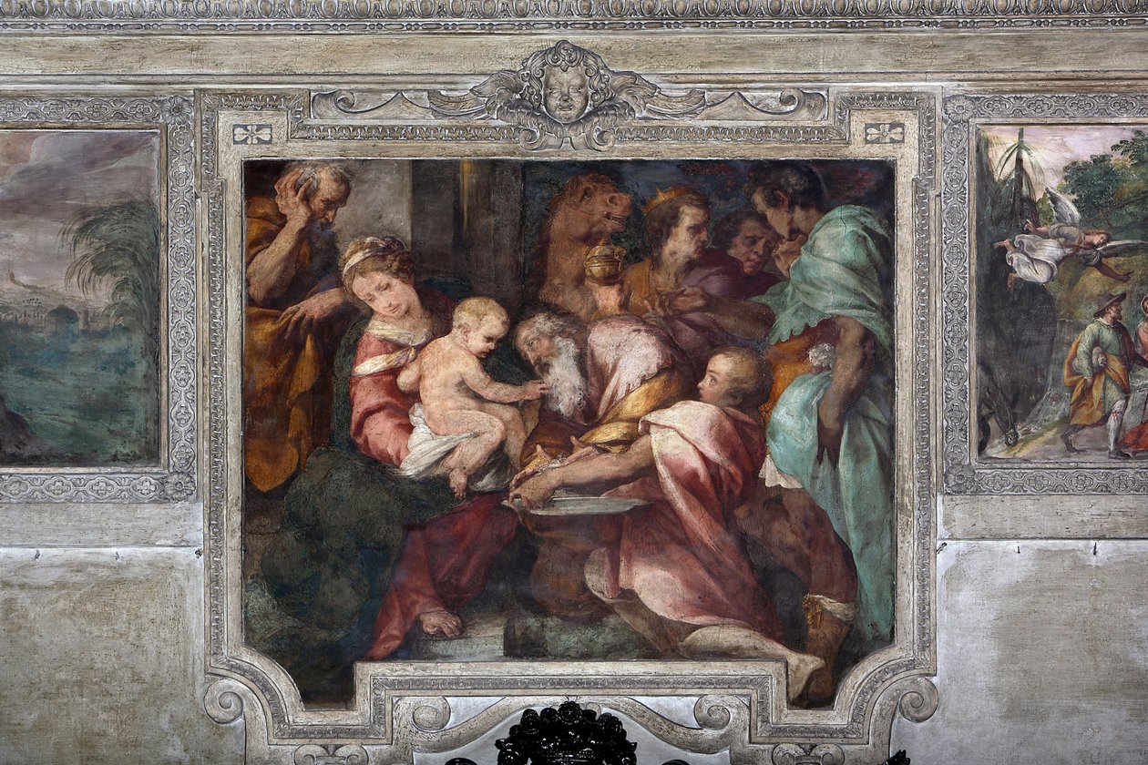 The Adoration of the Magi Fresco af Daniele Crespi (1598-1630) 17. århundrede Milano, Church of St. Alessandro in Zebedia af Daniele Crespi