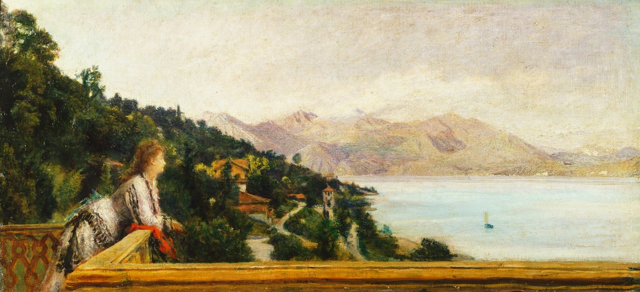 Udsigt over Lago Maggiore fra Villa of Ada Troubetzkoy af Daniele Ranzoni (1843-1889), olie på lærred, 49x105 cm af Danielle Ranzoni